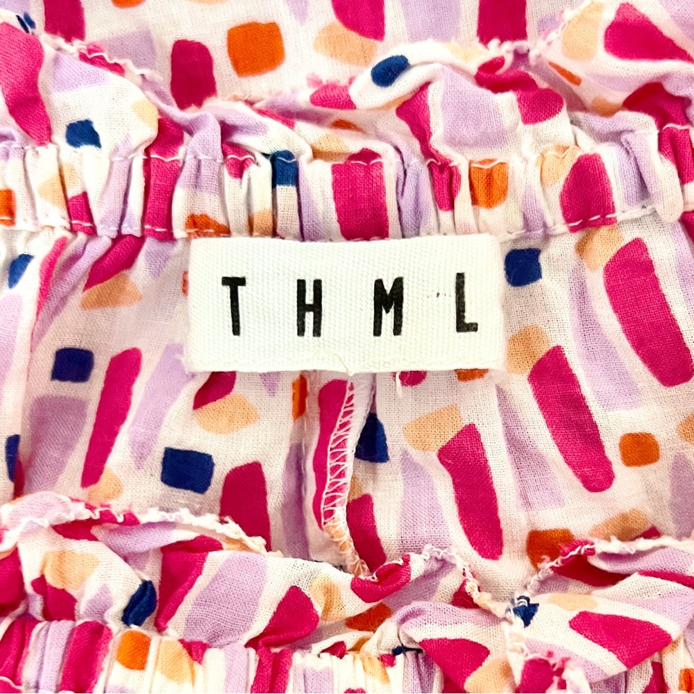 THML Ruffle Mock Neck Flutter Sleeve Abstract Print Top - Picture 3 of 4